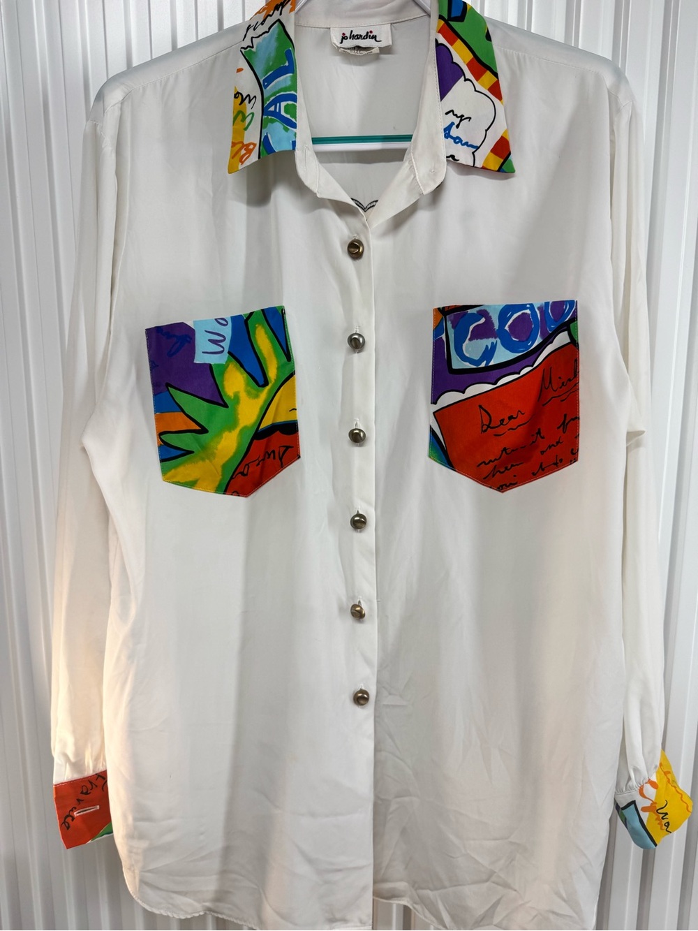 Vintage 1980’s Jo Hardin Size 14 oversized USA Art Deco Button up blouse
